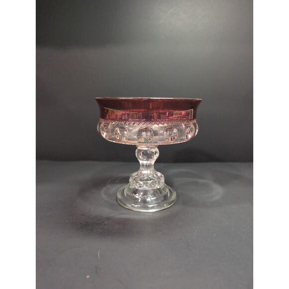 Kings Crown Ruby Red Flashed Glass‎ Compote Pedestal Bowl, Vintage Candy Dish - Picture 1 of 9
